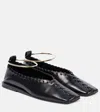 Jil Sander Ring Whipstitch-trimmed Leather Ballet Flats In Black