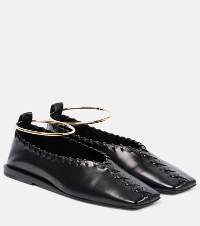 Jil Sander Leather Ballet Flats In Black