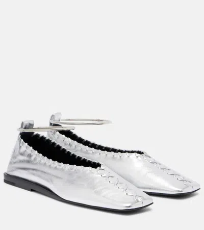 Jil Sander Leather Ballet Flats In Silver