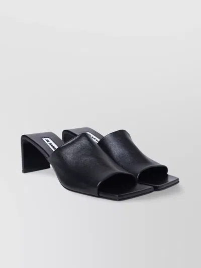 Jil Sander Leather Block Heel Sandals In Black