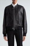 Jil Sander Ribbed Collar Leather Bomber Jacket In Black