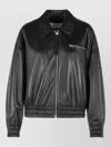 Jil Sander Leather Bomber Jacket Collared Pockets Elasticated Hem In Black