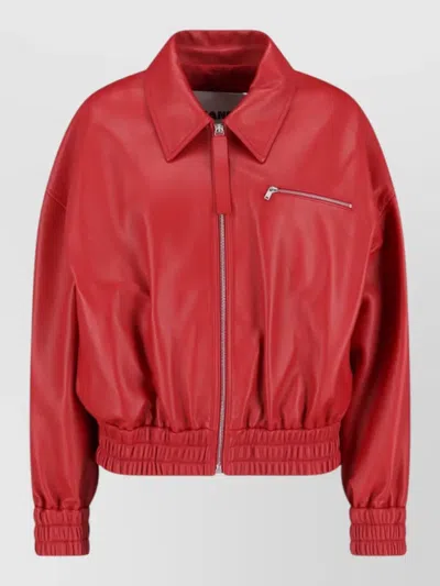 Jil Sander Collared Jacket Elastic Hem Cuffs Front Pocket In Red