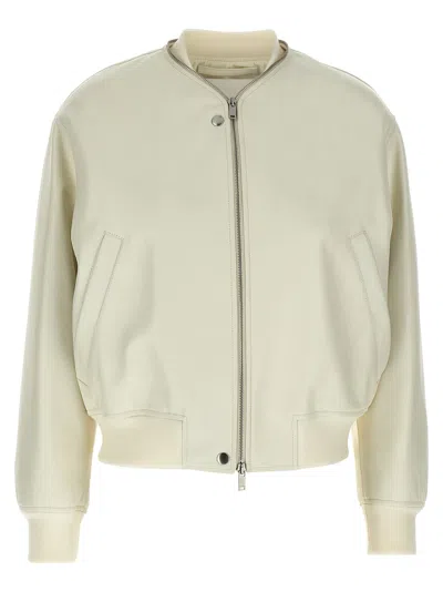 Jil Sander Leather Bomber Jacket In Neutral