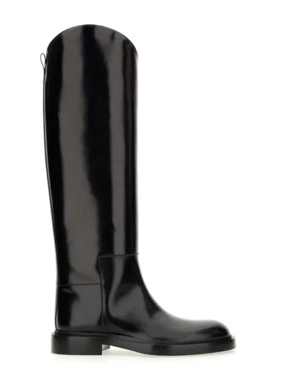 Jil Sander Glossed-leather Knee Boots In Black