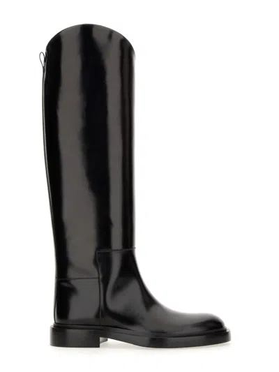 Jil Sander Leather Boot In Black