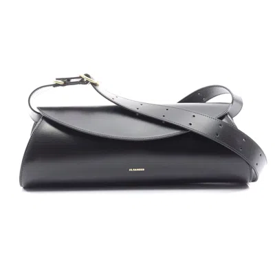 Jil Sander Leather Cannolo Grande Shoulder Bag In Black