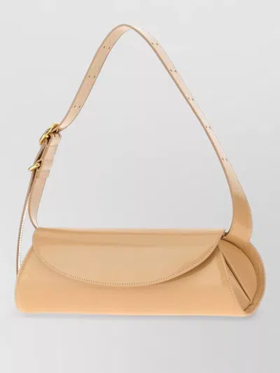 Jil Sander Leather Cannolo Small Shoulder Clutch Bag In Neutral