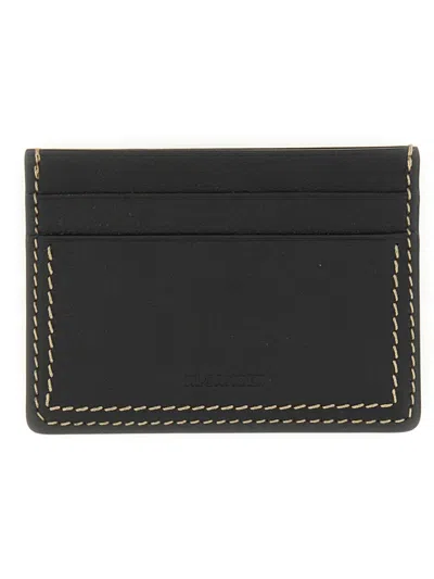 Jil Sander Stitched Leather Card Holder In Black