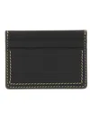 Jil Sander Black Leather Card Holder With Contrasting Stitching In Black