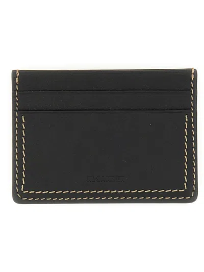 Jil Sander Stitched Leather Card Holder In Black