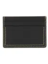 Jil Sander Black Leather Card Holder With Contrasting Stitching In Black