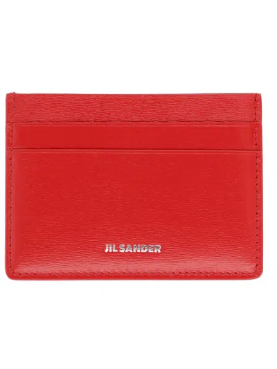 Jil Sander Leather Card Holder In Red