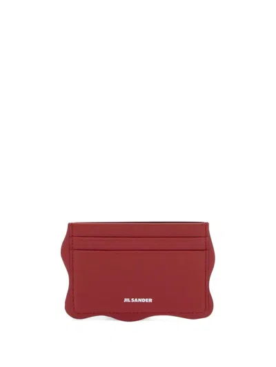 Jil Sander Leather Card Holder In Red