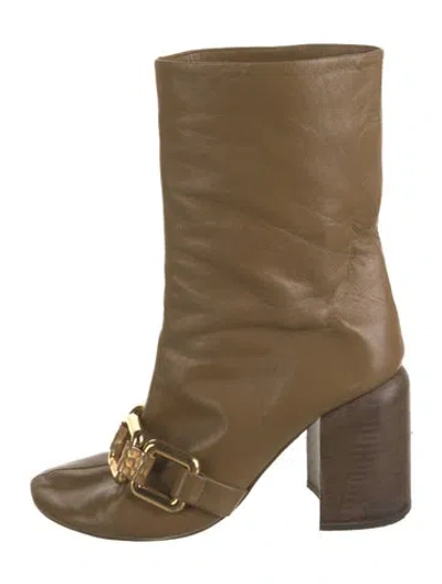 Pre-owned Jil Sander Leather Chain-link Accents Boots In Neutrals