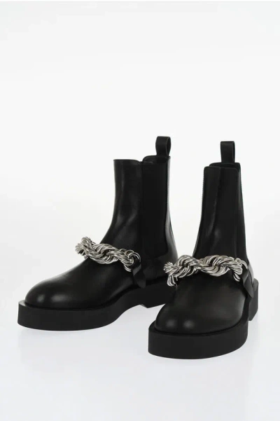 Jil Sander Leather Chelsea Booties With Chain Detail