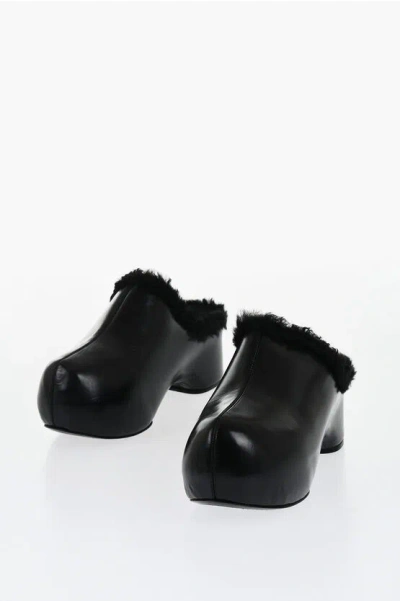 Jil Sander Leather Clogs With Shearling Lining In Black