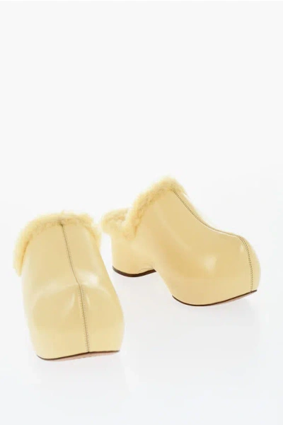 Jil Sander Leather Clogs With Shearling Lining In Yellow