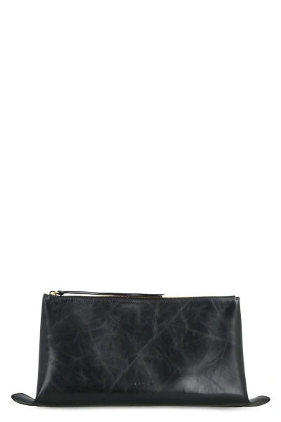 Jil Sander Goji Soft Logo Embossed Clutch Bag In Black