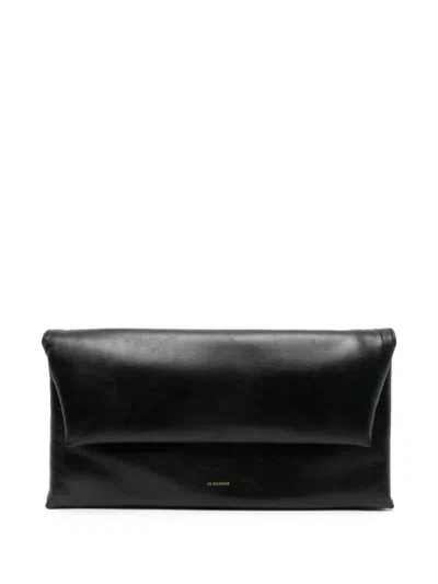 Jil Sander Leather Lunch Clutch Bag In Black