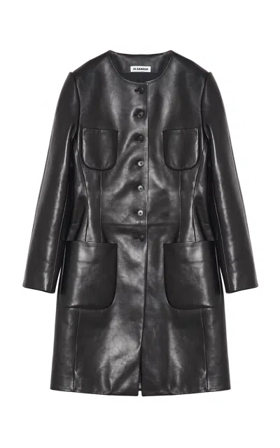 Jil Sander Leather Coat In Black