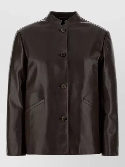 Jil Sander Leather Coat In Brown