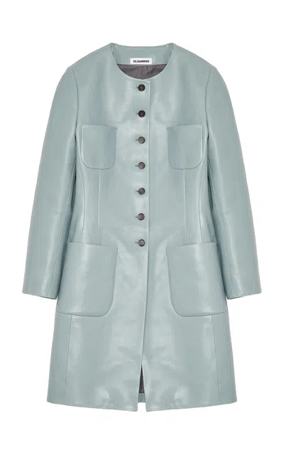 Jil Sander Leather Coat In Blue