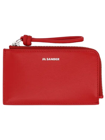 Jil Sander Leather Coin Purse In Red