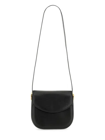 Jil Sander Leather Coin Shoulder Bag With Gold-tone Clasp In Black