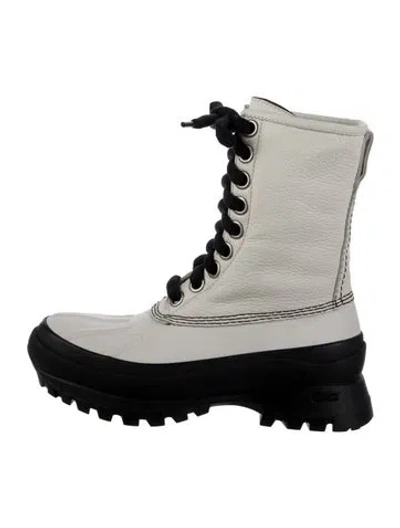 Pre-owned Jil Sander Leather Colorblock Pattern Lace-up Boots In White