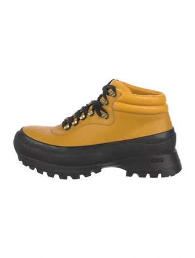 Pre-owned Jil Sander Leather Colorblock Pattern Lace-up Boots In Yellow