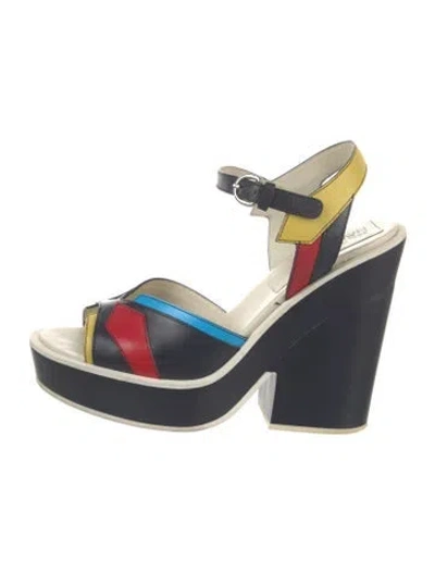 Pre-owned Jil Sander Leather Colorblock Pattern Sandals In Blue