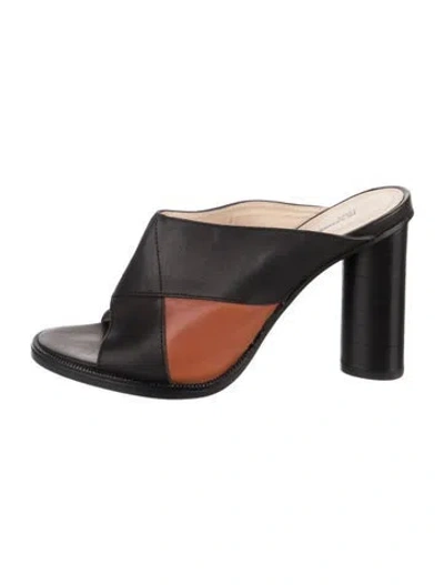 Pre-owned Jil Sander Leather Colorblock Pattern Slides In Black