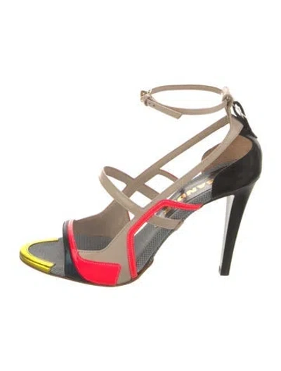 Pre-owned Jil Sander Leather Colorblock Pattern Slingback Sandals