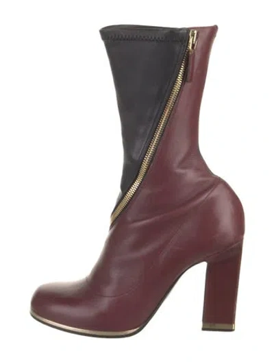 Pre-owned Jil Sander Leather Colorblock Pattern Sock Boots In Burgundy