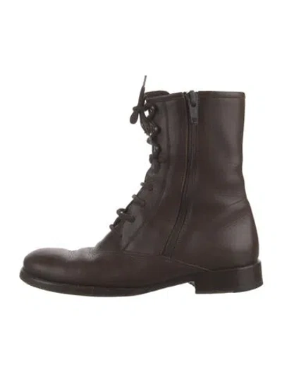 Pre-owned Jil Sander Leather Combat Boots In Brown