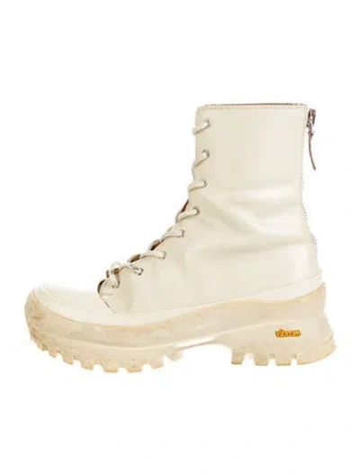 Pre-owned Jil Sander Leather Combat Boots In Neutral