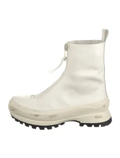 Pre-owned Jil Sander Leather Combat Boots In White