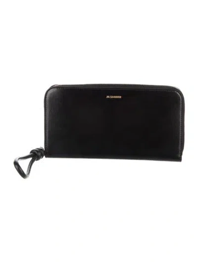 Pre-owned Jil Sander Leather Continental Wallet In Black
