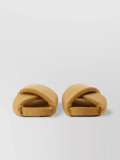Jil Sander Leather Crisscross Flat Sandal With Faux Fur Texture