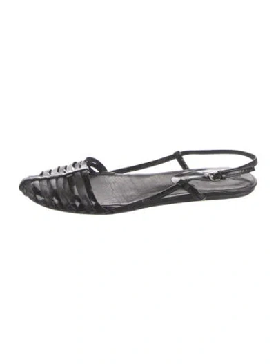 Pre-owned Jil Sander Leather Cutout Accent Slingback Flats In Black
