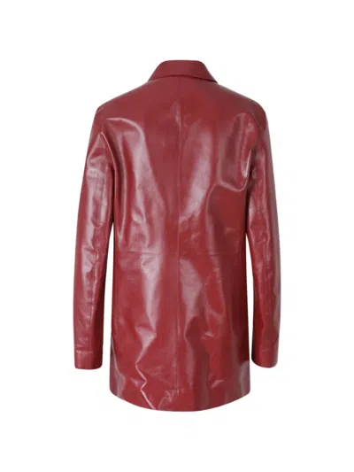 Jil Sander Unstructured Leather Jacket In Burgundy