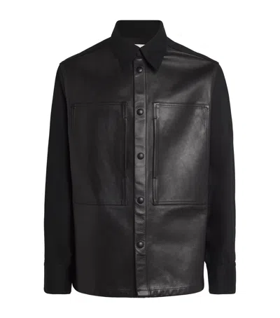 Jil Sander Leather-denim Workwear Shirt In Black