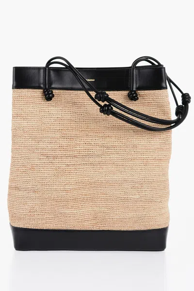 Jil Sander Leather Edged Base Rafia Shopping Bag In Yellow