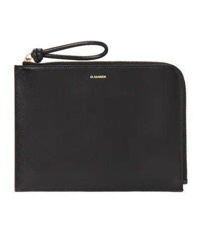 Jil Sander Leather Envelope Pouch In Black