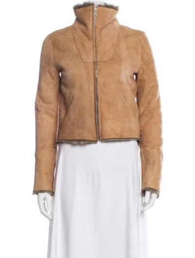 Pre-owned Jil Sander Leather Faux Fur Jacket In Brown