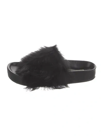 Pre-owned Jil Sander Leather Faux Fur Trim Slides In Black