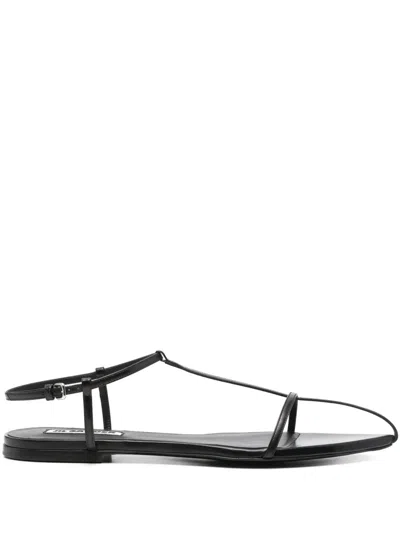 Jil Sander Leather Sandals Flat Sole Pointed Toe In Black