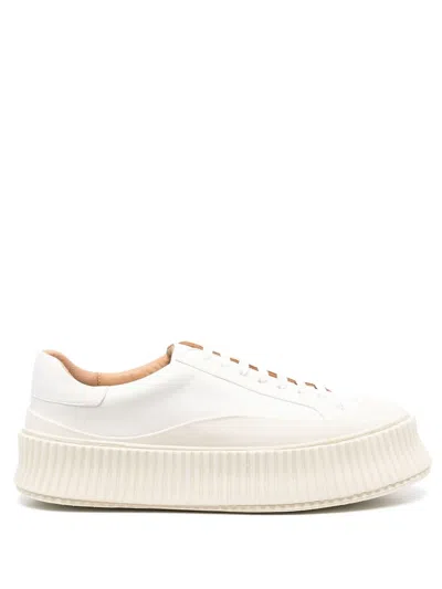 Jil Sander Light Beige Leather Chunky Rubber Platform Sole Sneaker In Nude