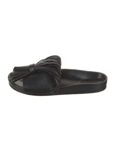 Pre-owned Jil Sander Leather Fringe Trim Accent Slides In Black